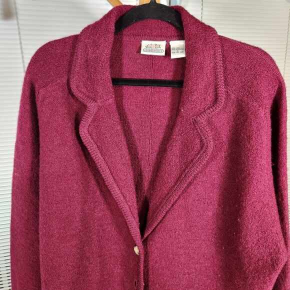 Vintage Club Classics $110 Large Burgundy 100% Wool Collared Button Knit Blazer - Picture 3 of 8